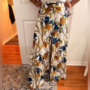 Forever 21 Floral Wide-Leg Pants in Blue and Yellow